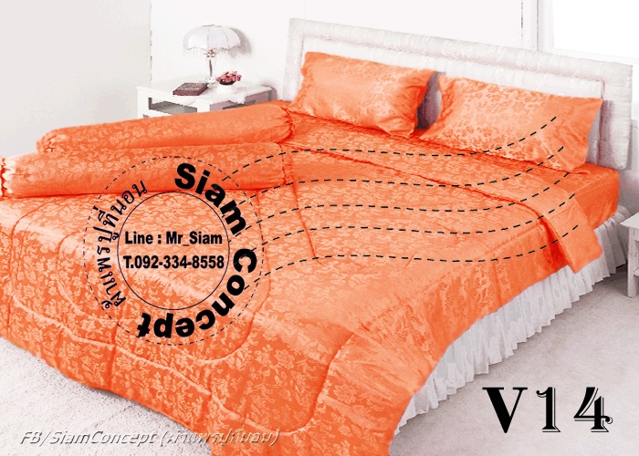 ผ้าแพรปูที่นอน 5 ฟุต Premium (V514 สี Orange-Red)
