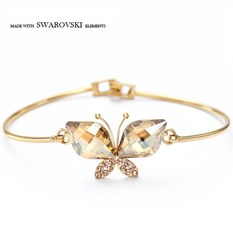 สร้อยข้อมือทอง 14k กำไลทอง 14k gold plated ประดับสวารอฟสกี้คริสตัลแท้สีแชมเปญ สว