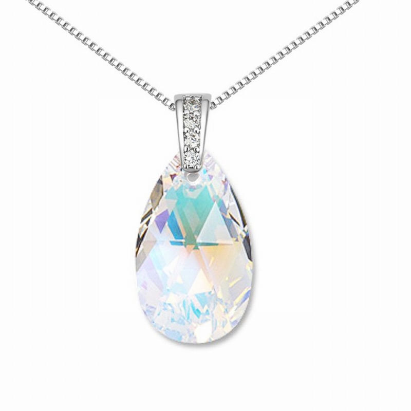 สร้อยคอทองคำขาว 18k white gold plated 18KRGP พร้อมจี้ห้อยคอคริสตัลแท้จากสวารอฟสก สร้อยคอทองคำขาว 18k white gold plated 18KRGP พร้อมจี้ห้อยคอคริสตัลแท้จากสวารอฟสก