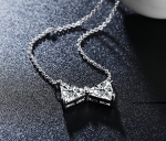 สร้อยคอทองคำขาว 18k gold plated ประดับจี้เพชร CZ รูปโบว์ในตัว น่ารักมากๆ ค่ะ