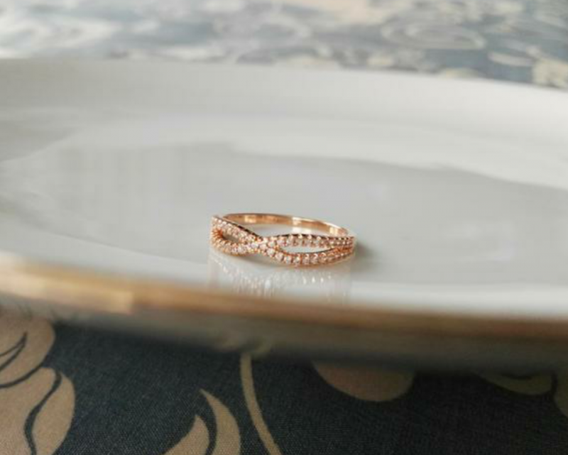 แหวนทอง pink gold 18k infinity design gold plated ประดับเพชร cz