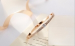 กำไลข้อมือทองคำสีชมพู 18k Rose Gold Plated ประดับเพชร CZ ดีไซน์เก๋