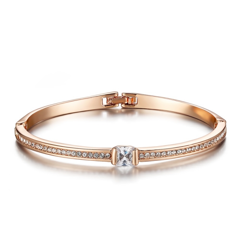 กำไลข้อมือทองคำสีชมพู 18k Rose Gold Plated ประดับเพชร CZ ดีไซน์เก๋