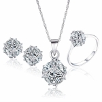 เซ็ตเครื่องประดับ สร้อยคอ แหวน ต่างหู ทองคำขาว 18k white gold filled ประดับเพชร CZ Ball