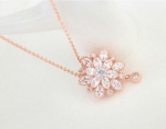 สร้อยคอทองสีชมพู พิ้งโกล์ว 18k Pink Gold Plated ประดับจี้ห้อยคอเพชร CZ ดีไซน์สวยหรู