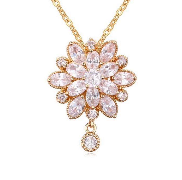 สร้อยคอทองคำ 18k Gold Plated ประดับด้วยจี้ห้อยคอเพชร CZ ดีไซน์สวยหรู