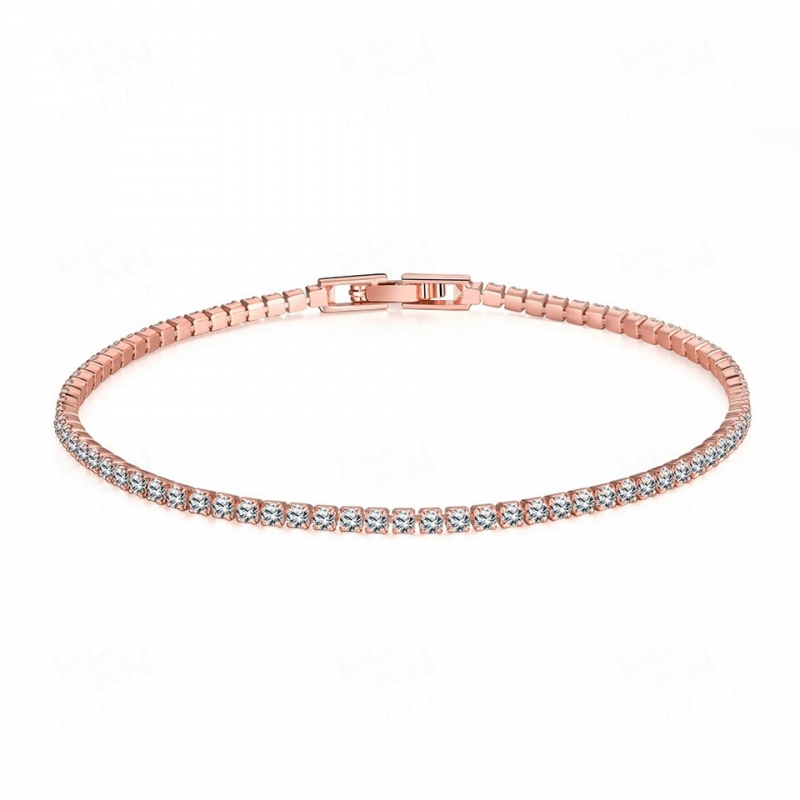 สร้อยข้อมือทองพิ้งค์โกล์ว 18k Pink Gold Plated ประดับเพชร CZ ทั้งชิ้น