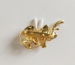 เข็มกลัดติดเสื้อเคลือบด้วย Enamel บนโลหะสีทอง ประดับคริสตัลและมุกสังเคราะห์