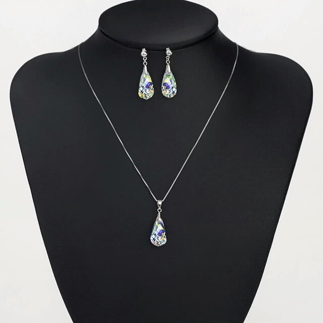 ชุดเครื่องประดับสร้อยคอต่างหู 18k platinum plated ประดับสวารอฟสกี้คริสตัลแท้