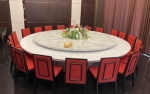 Trp.โต๊ะกลมหินอ่อนขนาดใหญ่ 360 ซม.20 ที่นั่ง พร้อมชุดจานหมุน เลซี่ซูซาน Lazysusan และ เก้าอี้ สีแดง